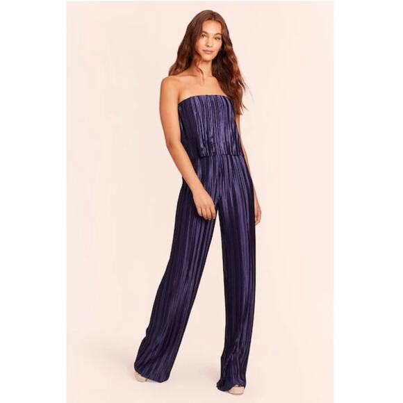 AMANDA UPRICHARD NWT Collina Navy Pleated Strapless Jumpsuit // S - Picture 1 of 16